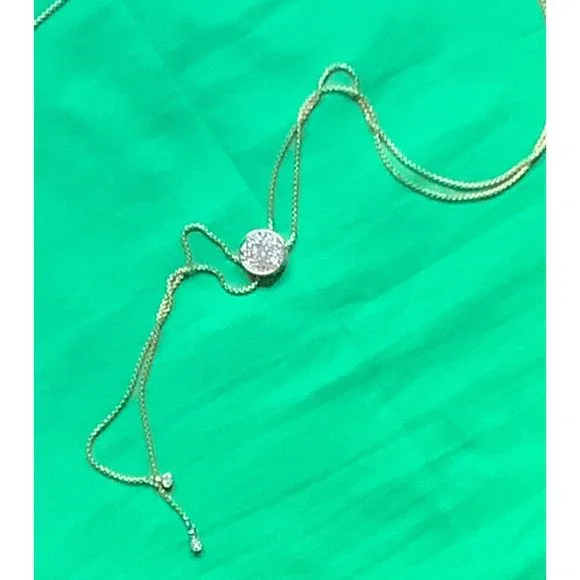 Goldtone Lariat it Crystal Necklace - Picture 3 of 4